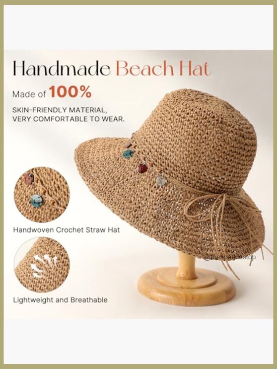 Foldable Straw Bucket Hat Packable Sun Hat UPF 50+ UV Protection main image 3